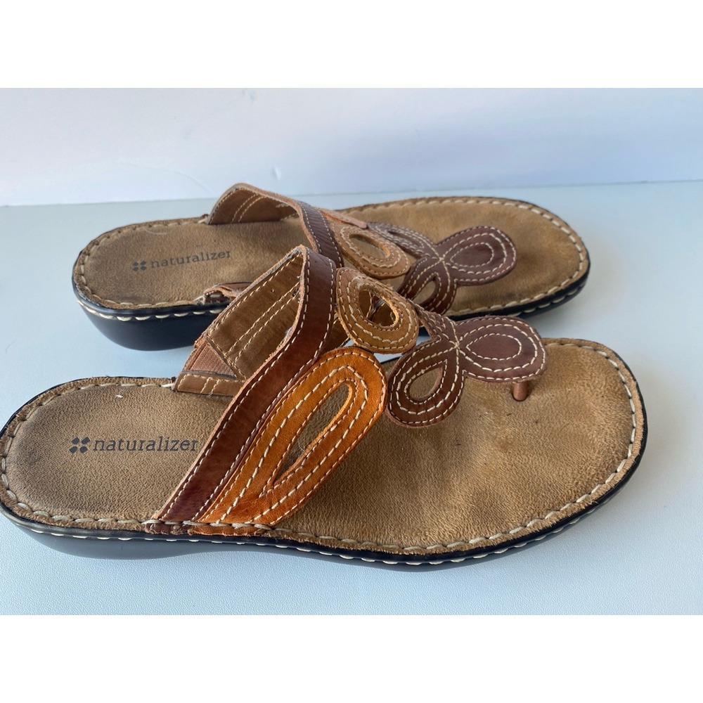 Naturalizer Multi-tone Leather Sandals Womens 8.5‎ Tan/Natural Leather Strappy